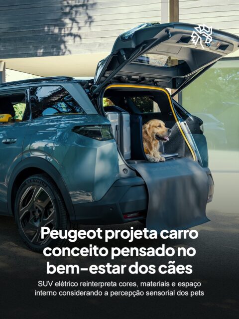 A maioria das marcas de automóveis trata pets como acessório, adicionando cintos e capas a um carro já pronto. A Peugeot inverteu essa lógica em parceria com o Stellantis Design Studio e partiu de uma pergunta diferente: como um cão vê, sente e vivencia uma viagem de carro.
O conceito E-5008 Dog Edition nasce do SUV elétrico de cinco lugares e repensa o interior do zero. A paleta combina tons de azul, associados à calma, com amarelo, ligado a estímulo. Os materiais são macios e antiderrapantes, e o veículo traz colchão modular e apoio para a cabeça do animal na janela.
O projeto reflete um movimento maior do setor pet, já que boa parte dos donos de cães pretende viajar com o animal nas férias e busca conforto pensado especificamente para eles.