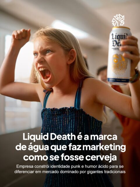 A ideia nasceu quando o fundador Mike Cessario viu amigos bebendo água em latas de energético durante um show e percebeu que faltavam produtos saudáveis com atitude irreverente. Cinco anos depois, esse insight virou um negócio avaliado em US$ 1,4 bilhão, disputando espaço com gigantes como Nestlé, Coca-Cola e Danone.
A empresa criou identidade no estilo heavy metal, com o slogan "Murder Your Thirst" (mate sua sede) e missão declarada de acabar com o plástico. Em uma de suas campanhas, chegou a mostrar crianças bebendo o produto numa festa como se fosse álcool, brincando de forma irreverente com a ambiguidade que sustenta toda a comunicação da marca.
A receita saltou de US$ 45 milhões em 2021 para US$ 263 milhões em 2023. O aprendizado central é que construir comunidade de fãs pode valer mais que vender apenas um produto.