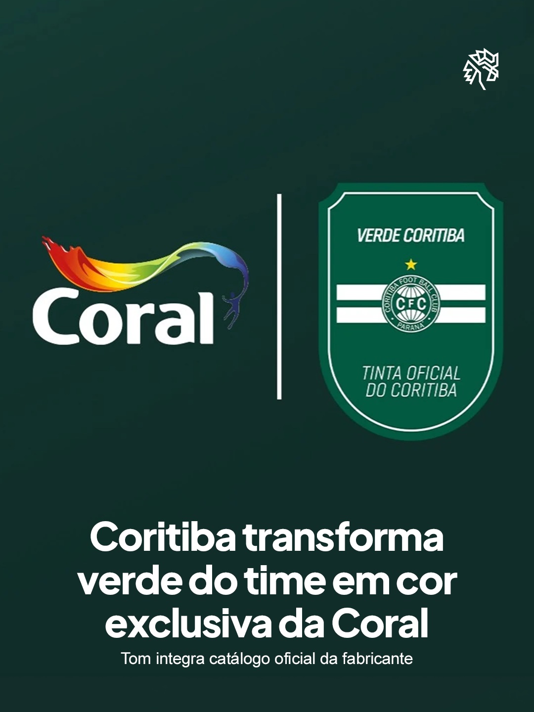 A identidade visual de um clube vai muito além do escudo e da camisa, ela vive nos detalhes que os torcedores carregam para o dia a dia. Pensando nisso, o Coritiba encontrou uma forma de levar essa conexão para dentro das casas de quem torce pelo Coxa.
Em parceria com a Tintas Coral, o clube criou o "Verde Coritiba", tom que reproduz a cor do escudo e do uniforme. A tonalidade entra no catálogo oficial da fabricante e chega a lojas e home centers do país.
A ação transforma um elemento simbólico em produto tangível, ampliando o alcance da marca do clube para além dos jogos e da arquibancada.
