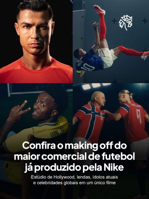 O “Rip the Script” da Nike é um manifesto feito para jovens jogadores do mundo inteiro abandonarem esquemas pré-definidos e abraçarem um futebol criativo, intuitivo e alegre. O filme celebra o que acontece quando o instinto vence o roteiro.
Gravado em um gigantesco estúdio de Hollywood, o comercial reúne Mbappé, Vini Jr., Cristiano Ronaldo e Haaland ao lado de lendas como Ronaldinho, Zlatan, Cantona e Drogba. LeBron James, Travis Scott, Kim Kardashian e LISA também aparecem, reforçando que a influência do futebol vai muito além do campo.
A Nike quer que o universo Nike Football se mova na velocidade da cultura, vivo por meio do esporte, da música, da moda e do entretenimento.