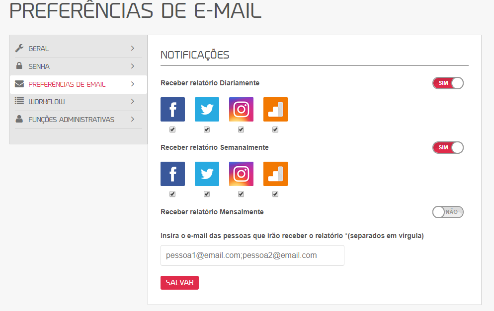 configurando preferencias de email na mlabs