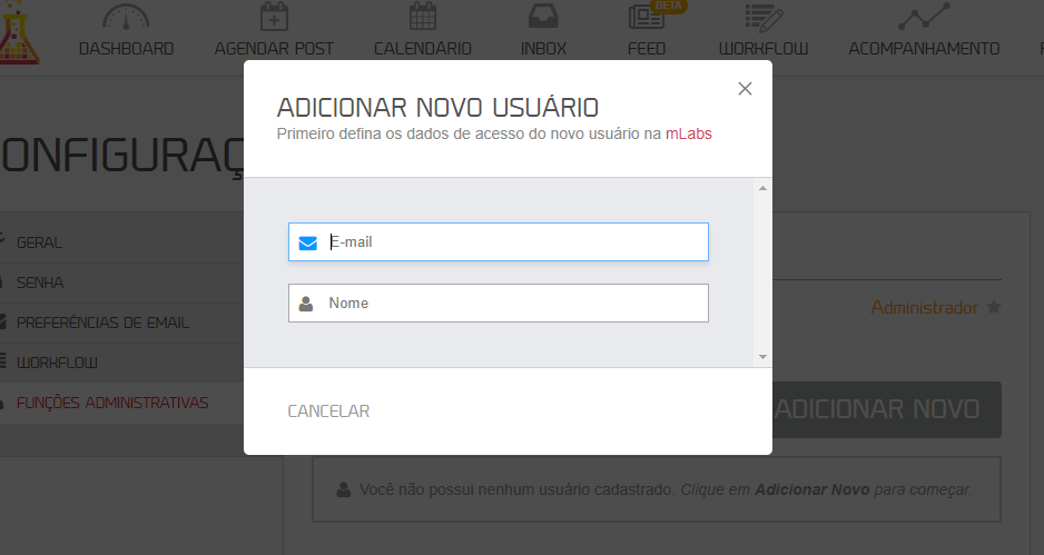 adicionar novo usuário na mlabs