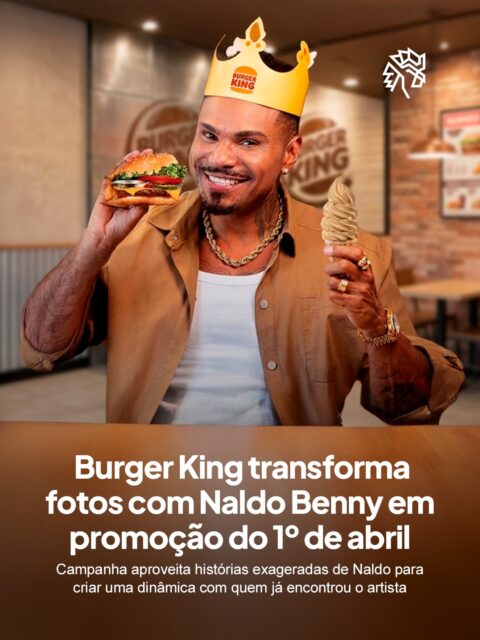 Para o 1º de abril, o Burger King aposta em um nome que já virou sinônimo de histórias improváveis. Naldo Benny, com sua fama de um dos maiores mentirosos da internet, assume o papel principal da campanha ao brincar com a própria imagem construída ao longo dos anos.

O filme segue essa linha, com relatos exagerados apresentados de maneira leve e bem-humorada, usando o repertório já conhecido do público para construir uma narrativa simples, direta e fácil de reconhecer.

Além do audiovisual, a campanha também conta com uma promoção voltada para quem já tirou foto com o cantor. Basta apresentar o registro no caixa, podendo a imagem ser até mesmo com IA, para garantir quatro sanduíches do restaurante por R$20, com a oferta válida até o dia 5 de abril.