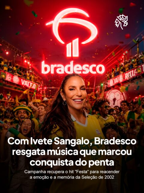 A Copa do Mundo costuma trazer lembranças que atravessam gerações, e algumas músicas acabam virando parte dessa memória coletiva. Pensando nisso, o Bradesco decidiu revisitar um dos sons mais marcantes da conquista do pentacampeonato brasileiro.

Ao lado de Ivete Sangalo, a campanha “A Volta da Festa” recupera a faixa que embalou a comemoração da Seleção em 2002, buscando despertar a mesma energia e o sentimento vivido naquele período tão simbólico para o país.

Criada pela @agencialv, a comunicação aposta no encontro entre nostalgia, futebol e música para conectar diferentes gerações, reforçando como certos momentos continuam vivos muito tempo depois do apito final.