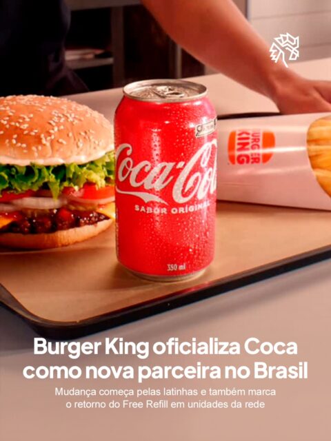 Burger King confirmou oficialmente a Coca-Cola como sua nova parceira no Brasil, encerrando uma relação histórica com a Pepsi e iniciando uma das maiores mudanças recentes da operação da rede no país.
A transição acontecerá em etapas e começa com a chegada da Coca-Cola em lata nas unidades, em uma fase inicial e temporária que prepara o caminho para a substituição completa nos restaurantes.
E a mudança não para por aí, a rede também anunciou a volta do Free Refill de Coca-Cola, marcando o retorno das máquinas para que consumidores possam se servir à vontade nas unidades participantes.