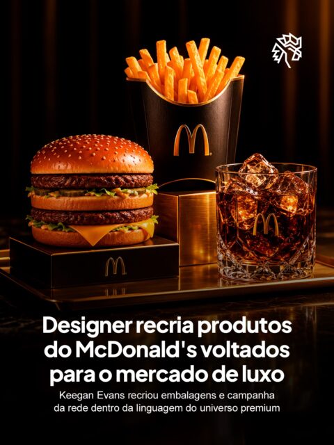 Sendo uma das marcas mais reconhecidas do planeta, o McDonald’s construiu sua identidade em torno do baixo ticket e da acessibilidade. Foi exatamente essa familiaridade visual que o designer Keegan Evans usou como ponto de partida para reposicionar a rede dentro da linguagem do mercado premium.
O projeto recriou embalagens com nova paleta de cores e acabamentos associados ao universo de luxo, mantendo elementos do original para garantir o reconhecimento imediato. A comunicação da campanha, também desenvolvida por ele, ampliou o exercício para além das peças físicas.
O trabalho mostra como identidade e linguagem visual podem transformar completamente a percepção de uma marca.