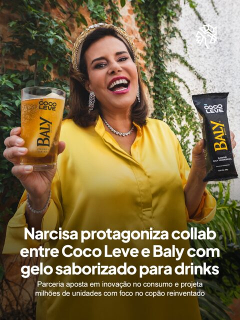 Coco Leve e Baly lançam collab com gelo saborizado e trazem Narcisa Tamborindeguy como rosto da campanha “A Resenha Subiu de Nível”, conectando produto, cultura e comportamento em uma mesma narrativa. A proposta eleva o copão sem perder sua essência popular, adicionando sabor e experiência.

A escolha de Narcisa amplia alcance e identificação ao traduzir humor e presença cultural, enquanto a estratégia projeta 3 milhões de unidades e reforça como a inovação pode escalar dentro de um hábito já consolidado.

No ponto de venda, o gelo deixa de ser complemento e vira diferencial, criando valor para bares e consumo de rua, reposicionando o copão como uma experiência mais elaborada dentro de um contexto acessível.