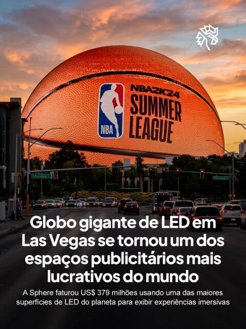 A Sphere, em Las Vegas, deixou de funcionar apenas como arena de entretenimento para se transformar em um dos espaços publicitários mais valiosos do mundo. Com sua estrutura coberta por telas gigantes de LED, o local virou vitrine para marcas globais e experiências visuais em larga escala.

Segundo números divulgados recentemente, a estrutura faturou US$ 379 milhões explorando ativações publicitárias, conteúdos imersivos e campanhas exibidas na fachada esférica. O impacto visual ajudou o espaço a se tornar um dos cenários mais compartilhados das redes sociais.

Mais do que mídia exterior, a Sphere passou a representar um novo modelo de entretenimento visual, misturando tecnologia, branding e repercussão digital em uma experiência criada para gerar atenção dentro e fora de Las Vegas.