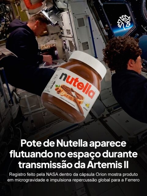 Um pote de Nutella apareceu flutuando dentro da cápsula Orion durante a missão Artemis II, primeiro voo tripulado do novo programa da NASA após mais de 50 anos das missões Apollo. O registro em microgravidade chamou atenção pelo inusitado e rapidamente se espalhou entre diferentes plataformas.

Sem qualquer ação planejada, o momento ganhou força pela combinação de contexto raro com impacto visual imediato. Um produto comum, inserido em um ambiente extraordinário, acabou se tornando protagonista de um dos conteúdos mais compartilhados do período.

Sem pagar um centavo, a Ferrero recebeu uma das exposições de marca mais comentadas de 2026. O valor equivalente em mídia paga ultrapassaria facilmente dezenas de milhões de dólares em cobertura global.