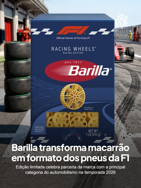 A Barilla decidiu transformar sua parceria com a Fórmula 1 em uma edição especial de macarrão inspirada nos pneus dos carros da categoria. Batizada de “Racing Wheels”, a massa aposta em um formato que lembra rodas de corrida, incluindo detalhes que simulam raios e estrutura das peças.

Mais do que lançar uma massa com formato diferente, a marcou transformou sua conexão com a F1 em um produto visualmente chamativo e altamente compartilhável.