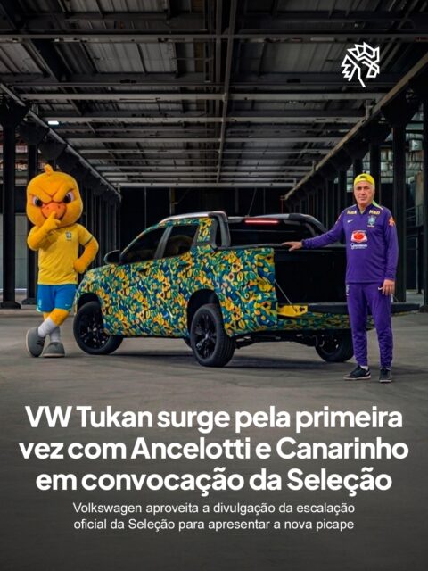 No dia da convocação, um dos momentos de maior atenção do futebol brasileiro, a marca levou a inédita VW Tukan para sua primeira aparição pública ao lado do Canarinho e do novo técnico da Seleção.
Ainda camuflada, a picape apareceu no Museu do Amanhã, no Rio de Janeiro, com uma identidade visual inspirada em símbolos da cultura brasileira, misturando referências ao futebol, música, celebração e elementos do imaginário popular. A estratégia reforça um movimento cada vez mais comum: marcas aproveitando grandes acontecimentos que já mobilizam audiência para gerar impacto sem precisar criar um evento do zero.
Mais do que apresentar um carro, a Volkswagen aproveitou um dos assuntos mais comentados do país para colocar seu lançamento no centro da conversa.