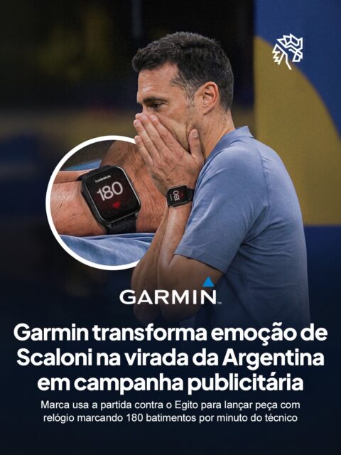 Poucas cenas do futebol expõem tanto quanto uma virada sofrida, e a Argentina viveu a sua diante do Egito, saindo de um sufoco de 2 a 0 para fechar em 3 a 2 e carimbar a vaga nas quartas de final da Copa. No banco, cada gol egípcio parecia empurrar Scaloni para mais perto do limite, até que a classificação veio acompanhada de lágrimas visíveis do treinador.
Horas depois, a Garmin publicou a fotografia do treinador com o relógio da marca no pulso marcando 180 batimentos por minuto, acompanhada da frase "Não precisa dizer nada. Seus batimentos já disseram tudo". A peça transforma um dado técnico do produto em símbolo da emoção vivida em campo.
É um caso de marketing de oportunidade bem executado, que aproveita a janela de tempo entre o fato e a repercussão para colocar a tecnologia vestível no centro de um momento genuinamente humano.
