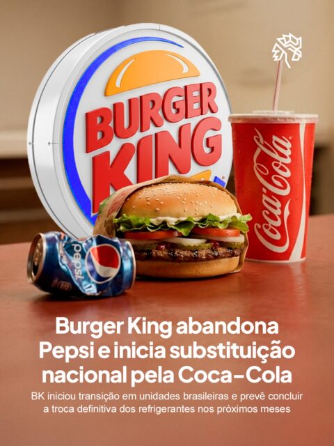 O Burger King começou a substituir os refrigerantes da Pepsi pelos produtos da Coca-Cola em restaurantes de todo o Brasil, iniciando uma mudança histórica dentro da operação da rede. A troca já começou em algumas unidades e deve avançar gradualmente pelos próximos meses.

A movimentação representa uma das maiores mudanças recentes do fast food brasileiro, principalmente pelo peso histórico da parceria entre BK e Pepsi ao longo dos anos. A decisão reforça como experiência e percepção seguem influenciando grandes marcas.