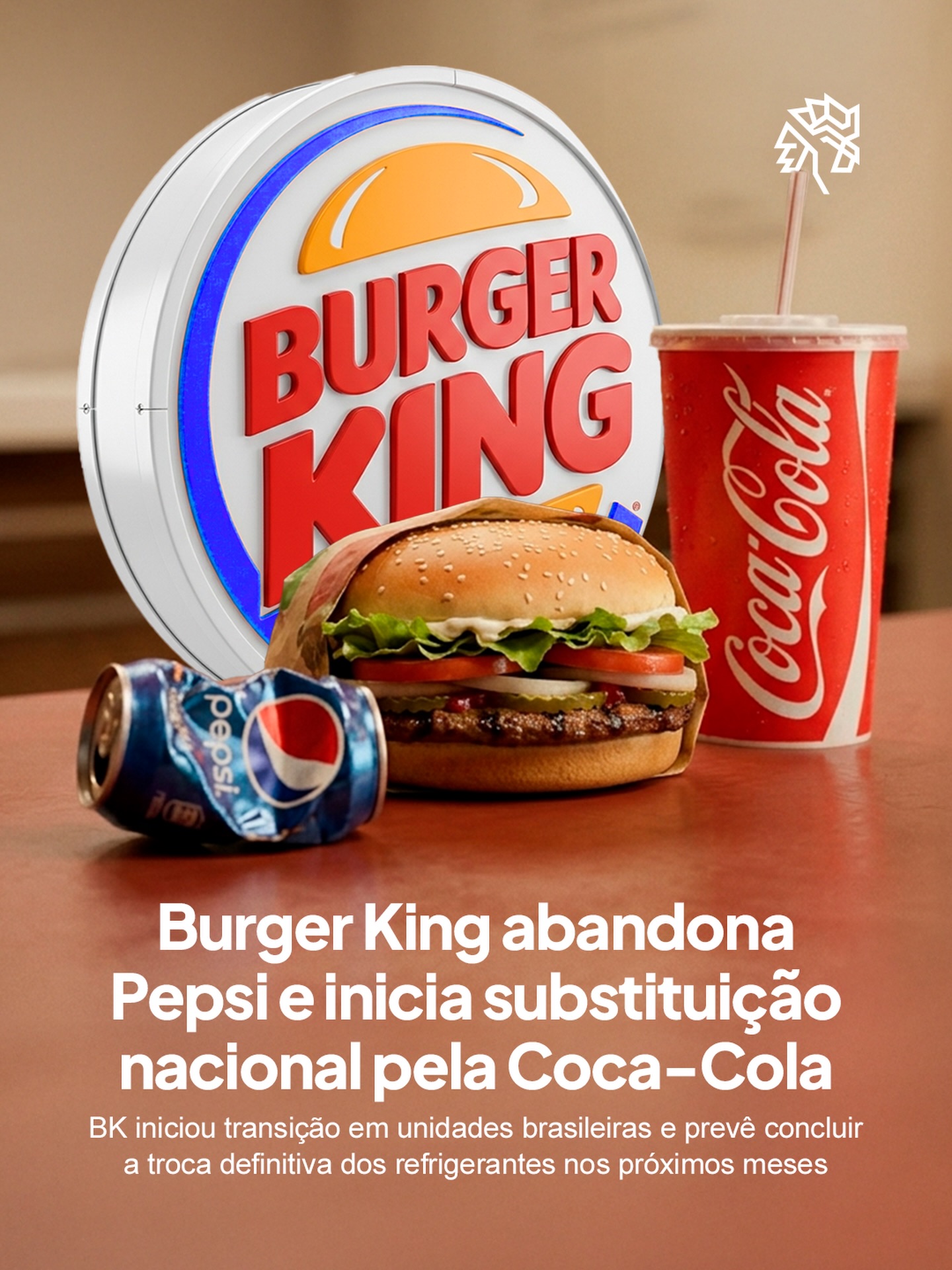 O Burger King começou a substituir os refrigerantes da Pepsi pelos produtos da Coca-Cola em restaurantes de todo o Brasil, iniciando uma mudança histórica dentro da operação da rede. A troca já começou em algumas unidades e deve avançar gradualmente pelos próximos meses.

A movimentação representa uma das maiores mudanças recentes do fast food brasileiro, principalmente pelo peso histórico da parceria entre BK e Pepsi ao longo dos anos. A decisão reforça como experiência e percepção seguem influenciando grandes marcas.