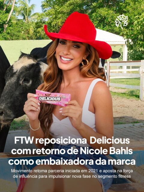 A FTW anunciou o retorno de Nicole Bahls como embaixadora da linha Delicious, retomando uma parceria iniciada em 2021 e marcando uma nova fase estratégica dentro do segmento fitness. Com mais de 31 milhões de seguidores, a influenciadora volta à marca e reforça a conexão direta com o público.

A campanha aposta em um filme que resgata bordões conhecidos de Nicole e traduz essa linguagem para o universo fitness, criando uma ponte entre entretenimento e performance. A construção amplia alcance e aproxima a comunicação de um formato mais acessível e alinhado ao comportamento digital.

A estratégia também inclui presença no Arnold Classic, entre os dias 24 e 26 de abril, com participação de Nicole e outras influenciadoras do squad, fortalecendo a ativação da marca e consolidando esse novo momento.