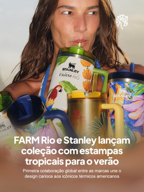 O estilo despojado e colorido do Rio de Janeiro ganha alcance internacional na nova parceria entre FARM Rio e Stanley 1913, marca americana conhecida por seus produtos térmicos. É a primeira vez que a fabricante assina uma colaboração com uma grife brasileira.
A coleção reúne três desenhos exclusivos, Tropical Destiny, Painted Bananas e Tropical Woods, aplicados aos copos térmicos em dois tamanhos e às bolsas térmicas Julienne e Madeleine. Cada peça acompanha charms temáticos inspirados na fauna e na flora, produzidos com percentual de material reciclado.
Ao unir a estética brasileira ao design consolidado da fabricante americana, a colaboração expande fronteiras para as duas grifes. O lançamento acontece em 18 de agosto, com ativações especiais no Rio de Janeiro nos dias 20 e 21.