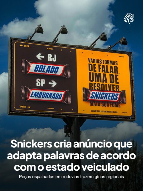 O jeito de descrever quem está com fome muda de sotaque a cada fronteira estadual, e Snickers decidiu transformar essa riqueza linguística em ponto central de uma nova ação.
A marca ocupa outdoors em rodovias entre São Paulo e Paraná, São Paulo e Rio de Janeiro, além do aeroporto de Porto Alegre, colocando lado a lado termos como "emburrado", "tongo", "bolado" e "esgualepado". Cada peça compara a gíria local de uma região com a de outra, reforçando que o sintoma é o mesmo, só muda o nome. A ação é assinada pela DPZ.
A campanha usa a diversidade cultural do país para reforçar, sem perder a mensagem central, que existe sempre uma solução para a fome.
