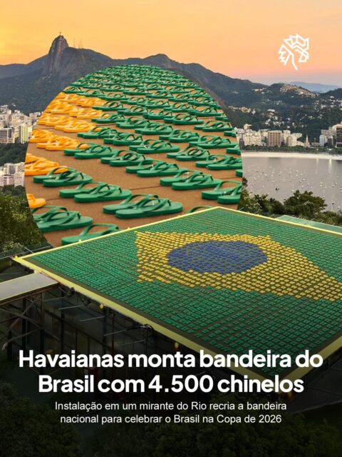 Quando a Seleção carimba o passaporte para a Copa do Mundo, o país inteiro sente o impulso de comemorar, e poucas marcas traduzem esse sentimento tão bem quanto a Havaianas. Dona de um produto que virou símbolo nacional, a marca resolveu saudar o momento com uma ativação midiática.

A marca reuniu cerca de 4.500 chinelos verdes, amarelos e azuis para montar a bandeira do Brasil em um dos mirantes mais icônicos do Rio de Janeiro. O resultado transformou um item do dia a dia em homenagem ao futebol, ao orgulho nacional e à cultura do país.

Ao usar o próprio chinelo como pixel da bandeira, a Havaianas mistura produto e celebração sem precisar dizer uma palavra, deixando a homenagem tomar forma de paisagem e virar mídia diante da cidade.