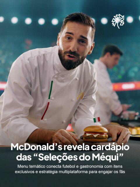 A McDonald’s antecipou o clima da Copa do Mundo 2026 com o lançamento das “Seleções do Méqui”, transformando países em sanduíches e criando um ritual que já virou tradição entre os fãs da marca.

Confira o menu completo:

🇪🇸 Espanha (segunda-feira)
Pão brioche, dois hambúrgueres 100% bovinos, molho páprica, cebola fresca, tomate, copa fatiada e queijo emental.

🇦🇷 Argentina (terça-feira)
Pão brioche, dois hambúrgueres 100% bovinos, maionese chimichurri, cebola fresca, alface, tomate, bacon e queijo emental.

🇩🇪 Alemanha (quarta-feira)
Pão brioche, dois hambúrgueres 100% bovinos, mostarda escura, cebola fresca, cebola crispy, tomate, bacon e queijo emental.

🇲🇽 México (quinta-feira)
Pão brioche, frango empanado sabor nacho, molho jalapeño, cebola fresca, alface, tomate e queijo cheddar.

🇺🇸 Estados Unidos (sexta-feira)
Pão brioche, dois hambúrgueres 100% bovinos, molho ranch, barbecue, bacon e queijo cheddar.

🇮🇹 Itália (sábado)
Pão brioche, polpettone, molho de tomate e queijo emental.

🇨🇦 McCafé Canadá
Café arábica 100% nacional com leite integral e xarope maple, nas versões quente e gelada.