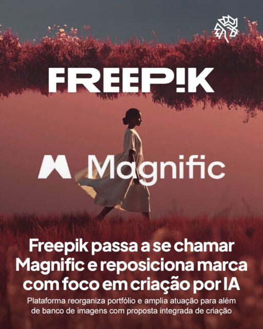 A Freepik iniciou um movimento de reposicionamento ao adotar Magnific como nova frente de marca, refletindo uma mudança estratégica que amplia sua atuação para além do banco de imagens e vetores que consolidou sua popularidade ao longo dos anos.

A proposta passa por integrar diferentes ferramentas em um único ambiente, com foco em criação assistida por inteligência artificial, reunindo recursos que antes estavam distribuídos e simplificando a experiência para quem produz conteúdo.

Mesmo com a mudança, contas, planos e funcionalidades seguem ativos neste primeiro momento, enquanto a empresa avança na construção de um ecossistema mais completo, reforçando um caminho que aponta para menos busca por assets e mais produção dentro da própria plataforma.