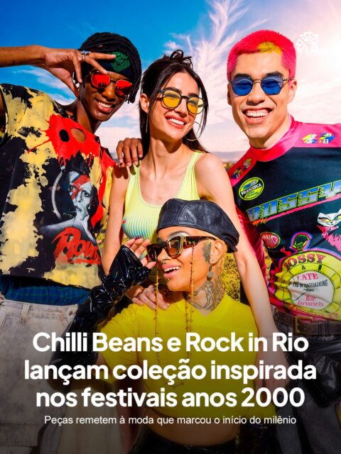 A parceria entre Chilli Beans e Rock in Rio já soma 20 anos, e neste ciclo a marca decide reforçar essa relação através do produto. A marca deixa de lado a tradicional ativação da capela de casamentos e concentra sua presença no desenvolvimento de óculos, com uma linha que combina referências visuais do início dos anos 2000, moda e comportamento.
A coleção reúne diferentes modelos de óculos, com destaque para lentes claras e formatos pensados para acompanhar produções do dia à noite. As peças foram desenvolvidas para dialogar com diferentes estilos e momentos de quem vai ao festival, do visual diurno às produções noturnas.
Disponível a partir de 17 de agosto, a linha chega com mais de 70 mil peças, a maior leva já produzida pela parceria, e reforça os óculos como parte central da experiência de quem vive o Rock in Rio.