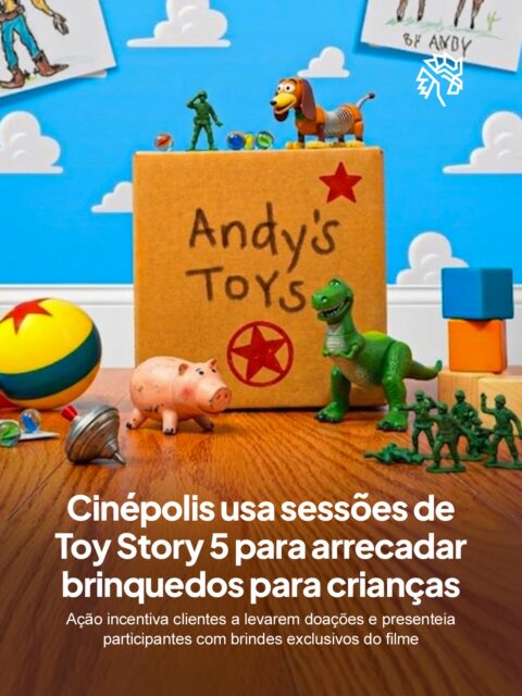 Toy Story é uma franquia sobre o valor que os brinquedos têm na vida das crianças, e a Cinépolis encontrou uma forma de levar esse sentimento para além das telas. A rede transformou as sessões do filme em ponto de arrecadação para crianças atendidas por projetos sociais.
Até o dia 1 de julho, clientes que comprarem ingresso e levarem um brinquedo para doação recebem uma cartela exclusiva de adesivos inspirada no universo do longa. Os itens arrecadados são destinados a instituições parceiras, dando nova vida a brinquedos que ficariam guardados em casa.
A ação funciona porque parte do próprio coração do filme: a ideia de que um brinquedo só existe de verdade quando está nas mãos de quem vai amá-lo.