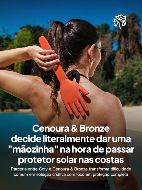 Quando estão sozinhas, muitas pessoas acabam esquecendo ou não conseguem aplicar o protetor em todas as áreas do corpo, inclusive nas costas, tornando uma situação comum em algo complicado, e é exatamente desse momento que nasce a nova campanha de Cenoura & Bronze em parceria com a Coty, transformando um problema cotidiano em uma ideia criativa.
A “Mãozinha Anti-Torrão” surge como uma solução prática para esse desafio, ajudando na aplicação e reforçando a importância da proteção solar completa, mostrando que o cuidado com a pele pode ser simples e acessível sem perder o tom leve e bem-humorado da comunicação.
A campanha ainda se desdobra nas redes sociais com conteúdos e influenciadores dos universos de viagem, praia e lifestyle, que compartilham suas experiências com o acessório, ampliando o alcance da mensagem e conectando entretenimento com conscientização no dia a dia.