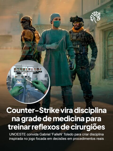 A relação entre videogames e desenvolvimento de habilidades cognitivas já vem sendo explorada há anos, especialmente em áreas que exigem precisão, agilidade e decisões rápidas. Estudos mostram que jogadores frequentes tendem a ter melhor coordenação motora e resposta sob pressão, competências essenciais em ambientes cirúrgicos.
A UNOESTE transformou esse cenário em prática ao incluir o conceito no currículo de medicina com o projeto FPS First Person Surgeons. Para fortalecer a iniciativa, a instituição convidou Gabriel ‘FalleN’ Toledo, conhecido por sua atuação no cenário competitivo e por ensinar jogadores.
Apelidado de professor por ensinar a comunidade a jogar Counter-Strike, FalleN agora de fato está em sala de aula da faculdade, conduzindo atividades práticas inspiradas no jogo que conectam reflexo, decisão e controle emocional com situações médicas reais.