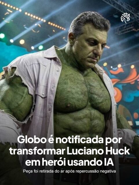 A Globo usou inteligência artificial sem autorização para modernizar sua chamada de filmes, apostando na linguagem das redes sociais dentro da TV aberta. O problema é que as regras de Hollywood exigem aprovação prévia para qualquer alteração em personagens e produções.
A chamada foi ao ar na quarta-feira (2) e transformava Huck no Hulk, além de misturar outros apresentadores com astros e franquias do cinema internacional. Um dos estúdios envolvidos enviou notificação extrajudicial, e a peça saiu da programação e da internet.