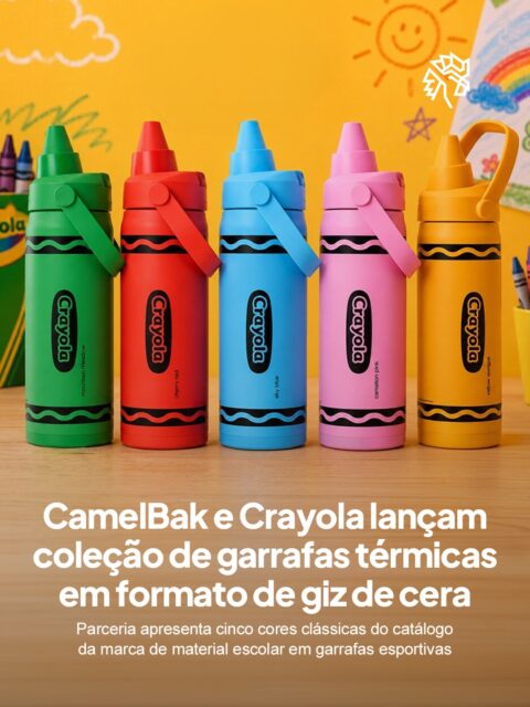 A CamelBak e a Crayola se unem para lançar uma coleção de garrafas que reproduzem o formato e as cores dos gizes de cera mais famosos do mundo. O resultado é um produto que carrega a identidade visual da Crayola dentro de uma garrafa esportiva funcional.
Os produtos chegam nas cores Sky Blue, Cherry Red, Yellow Orange, Mountain Meadow e Carnation Pink, diretamente do catálogo clássico da marca.
A parceria posiciona um objeto associado ao universo infantil como item de uso adulto, apostando na força visual da Crayola para criar um produto que chama atenção antes mesmo de ser usado. A coleção já está disponível na Amazon.