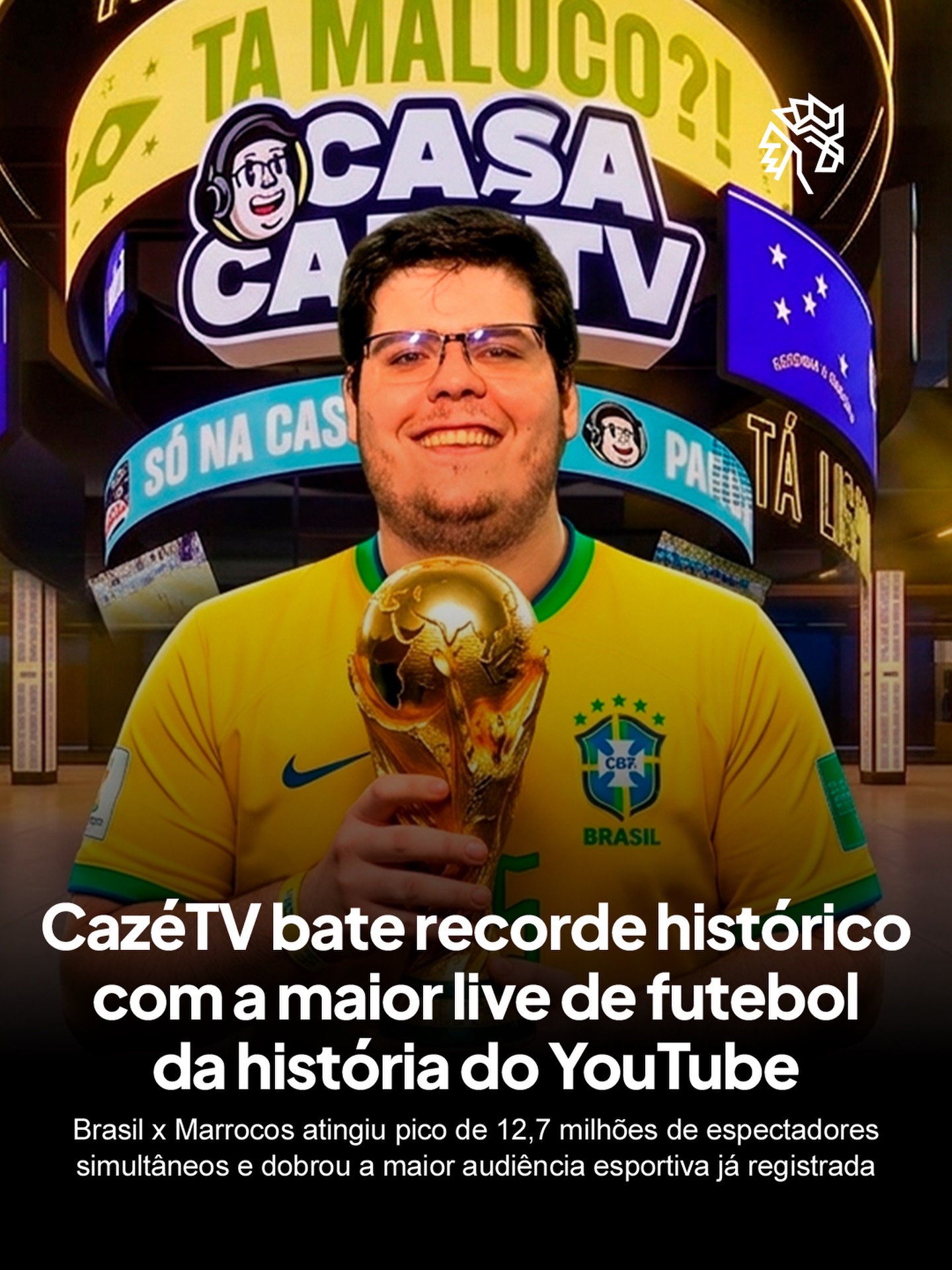 A estreia do Brasil em Copas sempre para o país, mas esse ano o fenômeno transbordou para o YouTube e definiu novos limites do que uma transmissão ao vivo consegue atingir na plataforma.
A CazéTV registrou pico de 12,7 milhões de espectadores simultâneos, com a audiência já passando de 11 milhões antes do primeiro gol. O empate de Vinícius Júnior foi o grande pico e consolidou o jogo como a maior live de futebol da história do YouTube.
O recorde anterior pertencia à própria CazéTV, com 6,9 milhões na final da Copa de 2022.