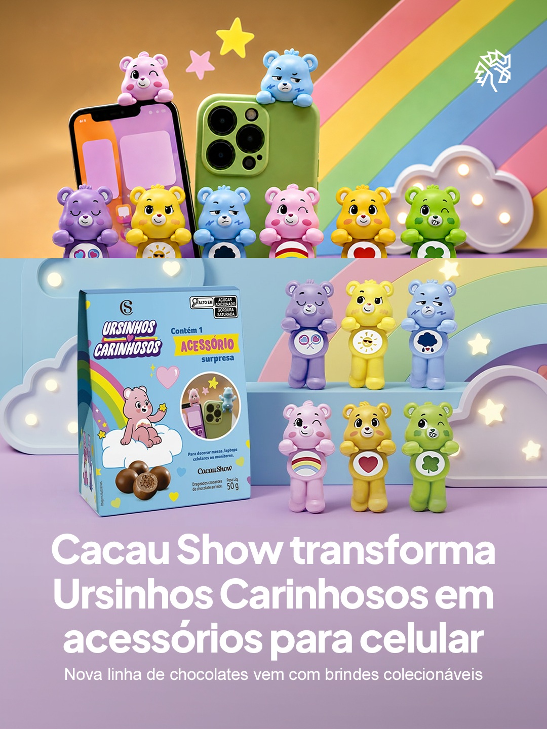 A novidade chega na Caixa Acessório Surpresa, que combina 50 gramas de drageados de chocolate ao leite com um mini acessório para decorar celulares, notebooks, monitores e mesas. Cada embalagem traz um dos seis personagens disponíveis: Ursinha Animadinha, Ursinha Carinhosa, Ursinho Sol, Ursinho Zangadinho, Ursinho Boa Sorte e Ursinho do Coração.
A aposta reforça como marcas seguem usando nostalgia e formato surpresa para conectar produtos de consumo a comportamentos digitais atuais.